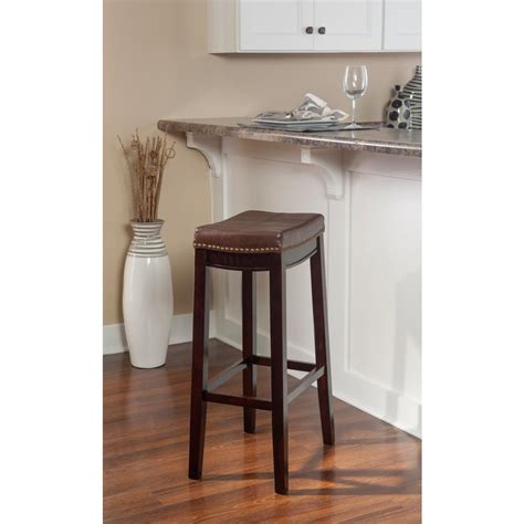 30 In Dark Brown Wood Cushioned Bar Stool Square Seat Home Kitchen