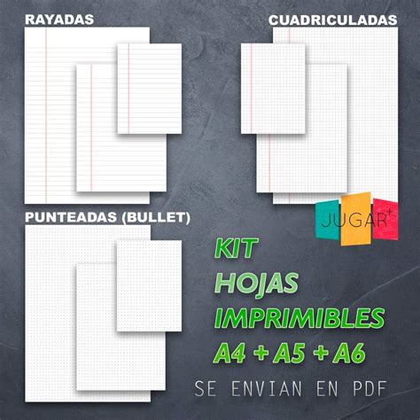 Kit Imprimible Hojas Punteadas Rayadas Cuadriculadas Bullet En Venta En