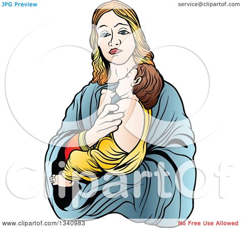 Clipart Of A Virgin Mary Holding Baby Jesus 3 Royalty Free Vector