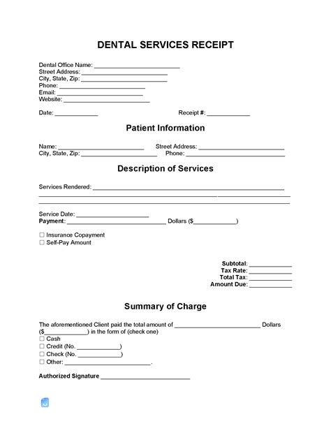 Printable Fake Dentist Receipt