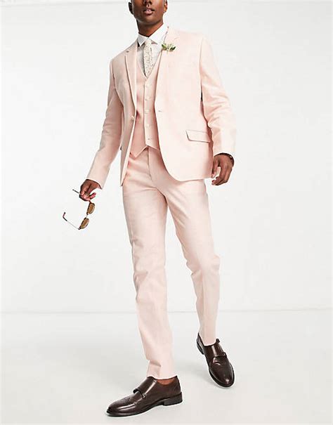 Asos Design Slim Linen Mix Suit In Pink Asos