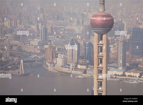 Pollution Shanghai Pearl Oriental Tv Tower Pudong Shanghai China Stock