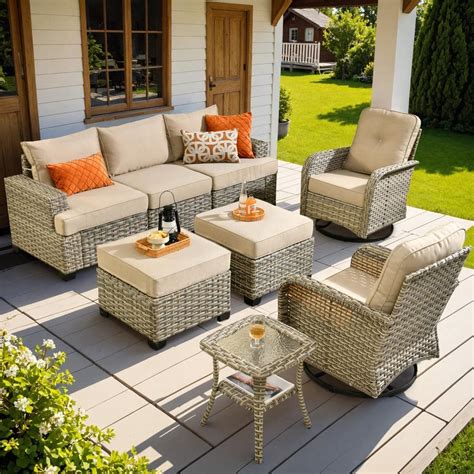 Ovios Vinceny Gray Piece Wicker Patio Conversation Seating Set With