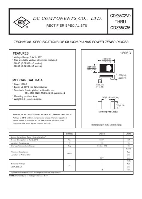 Cdz C V Datasheet Silicon Planar Power Zener Diodes