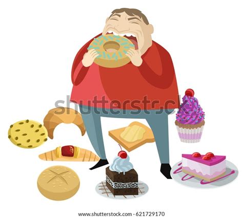 Man Eating Disorder Eat Sugar Dessert เวกเตอร์สต็อก ปลอดค่าลิขสิทธิ์