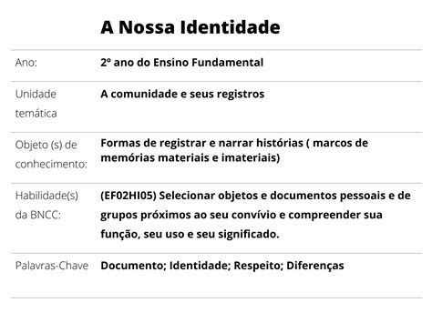 Plano De Aula Ano A Nossa Identidade