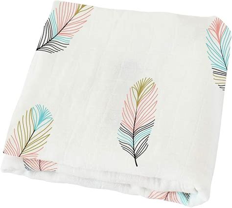 Lifetree Muslin Swaddle Blankets Feather Print Bamboo Cotton Soft