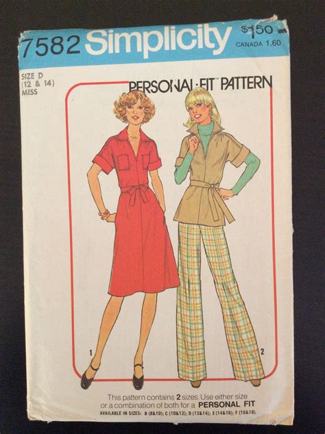 Simplicity 7582 Misses Pullover Dress Or Top And Pants 1976