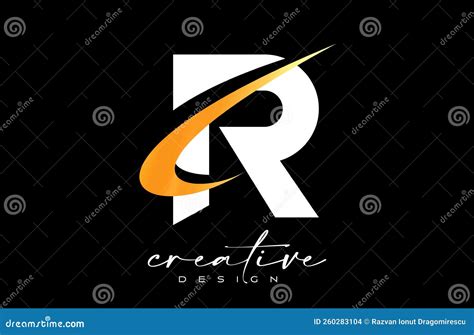 R Letter Logo Design With Creative Golden Swoosh Letter R Initial Icon