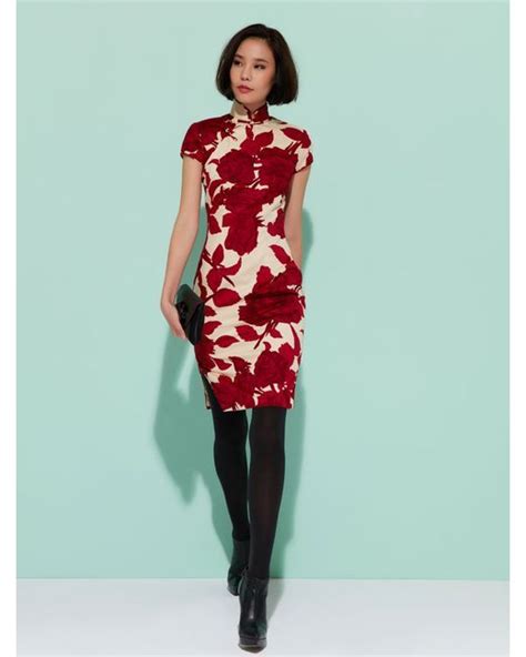 Shanghai Tang Red Rose Qipao Lyst Chinese Style Dress Asian