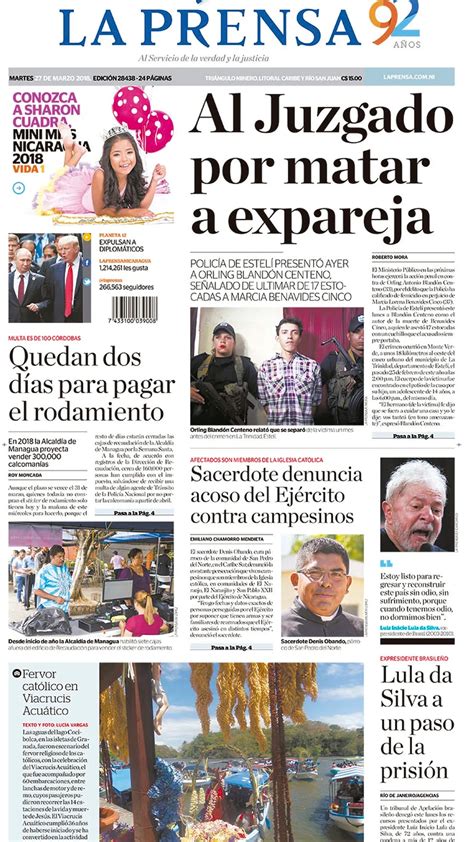 La Prensa Nicaragua 27 De Marzo De 2018 Infobae