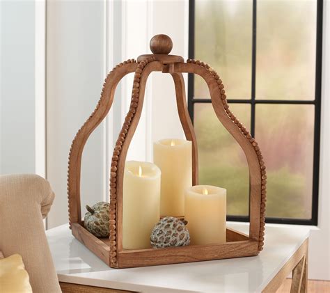 Beaded Wooden Open Concept Lantern By Valerie QVC