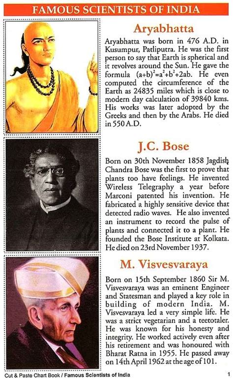 Cut And Paste Famous Scientists Of India Chart Book Exotic India Art