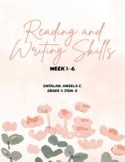 Rws Week 1 6 1 Pdf Reading And Writing Skills WEEK 1 6 UNTALAN