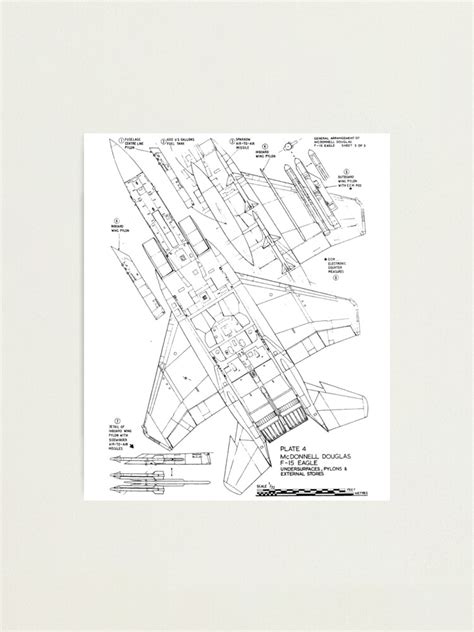 "F-15 Strike Eagle - Fighter Aircraft technical blueprint drawing" Photographic Print for Sale ...