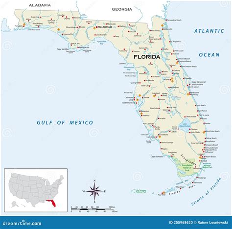 Highly Detailed Physical Map Of The US State Of Florida Stock Vector