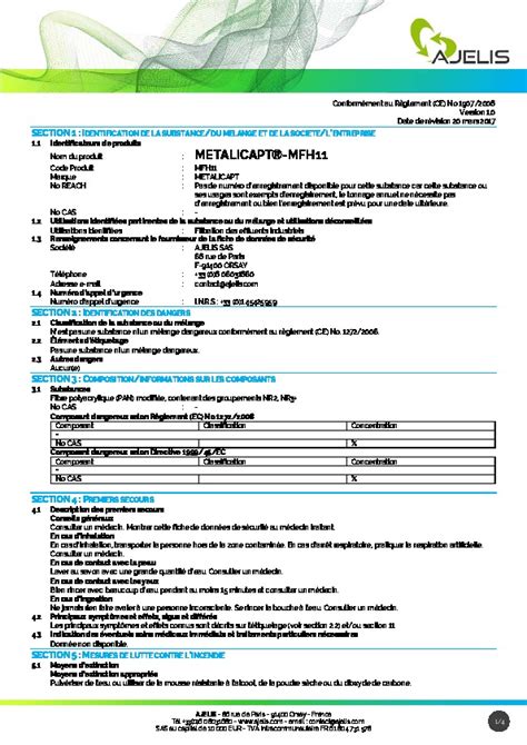 Brochure Metalicapt mfh11 fr fiche de données de sécurité Ajelis