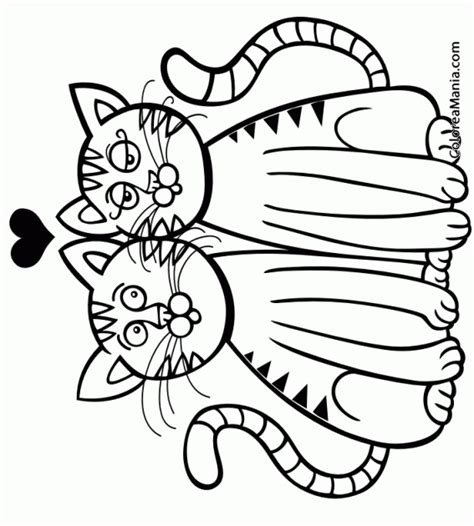 Colorear Pareja De Gatos Enamorados Animales Domésticos Dibujo Para