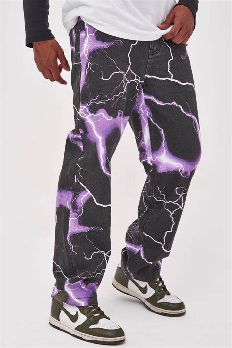 Purple Lightning Print Skate Jeans Jaded London Painted Clothes Diy