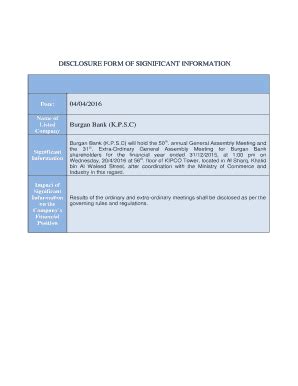 Fillable Online DISCLOSURE FORM OF SIGNIFICANT INFORMATION Date 0404