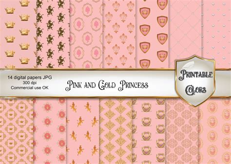 Pink And Gold Princess Digital Paper For Scrapbooking And Decoupage