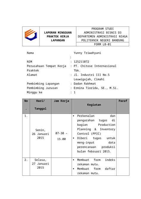 DOC Laporan Mingguan PKL DOKUMEN TIPS