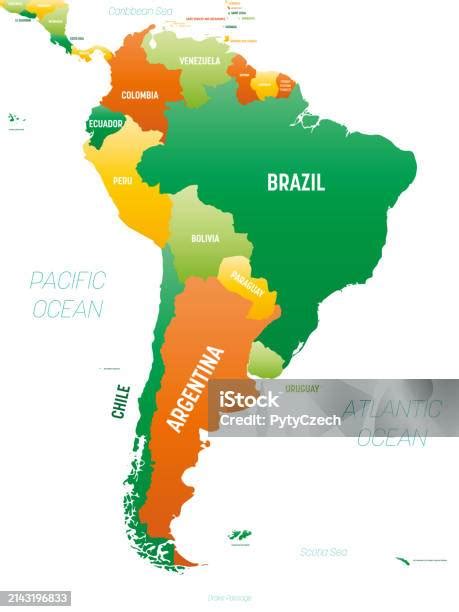 South America Map Detailed Political Map With Lables Stock Illustration