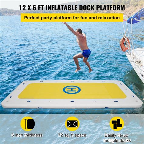 Vevor Inflatable Dock Floating Platform 12 X 6 Ft 3 5 Person Capacity 6 Inches Thick Swim