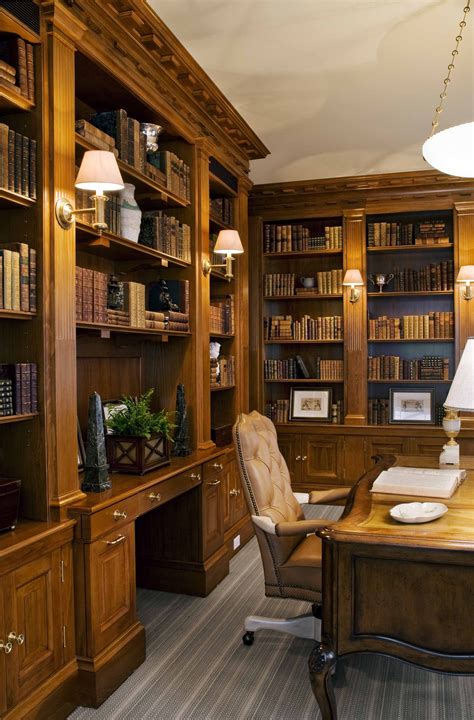 Home Office With Custom Cabinetry Shelving And Dentil Moulding