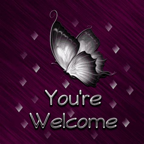 a purple background with a butterfly and the words you're welcome on it ...