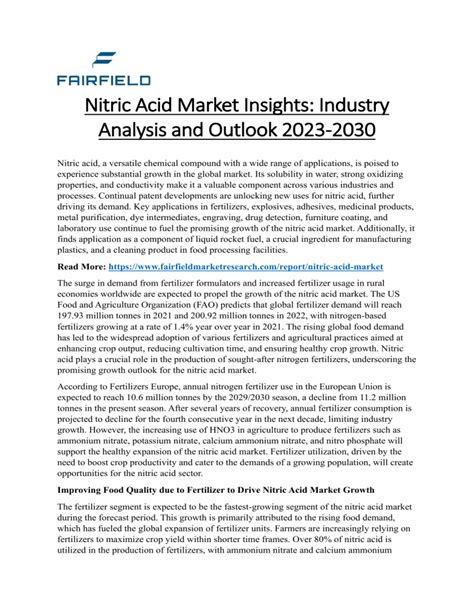 Nitric Acid Market Insights Industry Analysis And Outlook