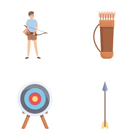 Iconos De Tiro Con Arco Set Vector De Dibujos Animados Tiro Y Equipo