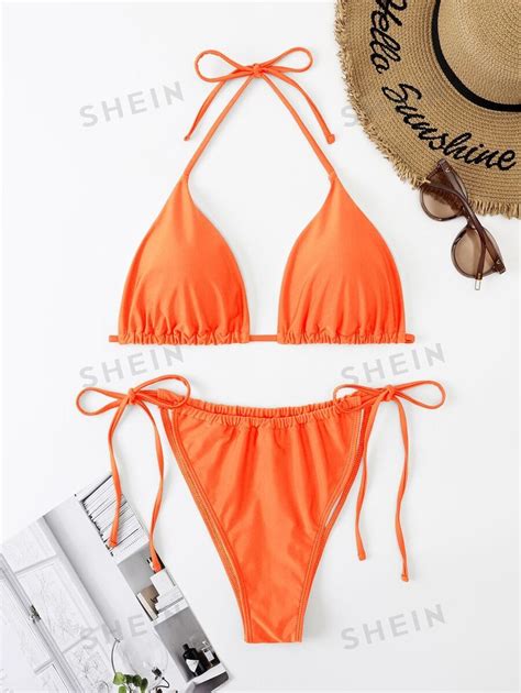 Shein Swim Curve Conjunto De Bikini S Lido De Verano Talla Grande Top Triangular De Halter Y