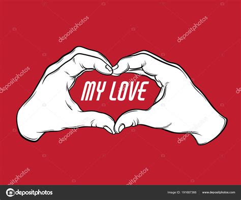 Love Vector Hand Drawn Illustration Human Hands Inscription Template