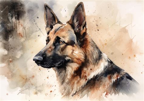 Premium Photo | A watercolor painting of a german shepherd.