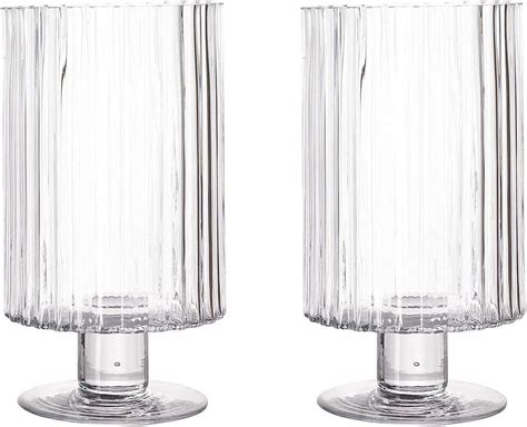 Tableclothsfactory 2 Pack 9 Ribbed Pedestal Glass Vases Heavy Duty Glass Candle Holder Clear