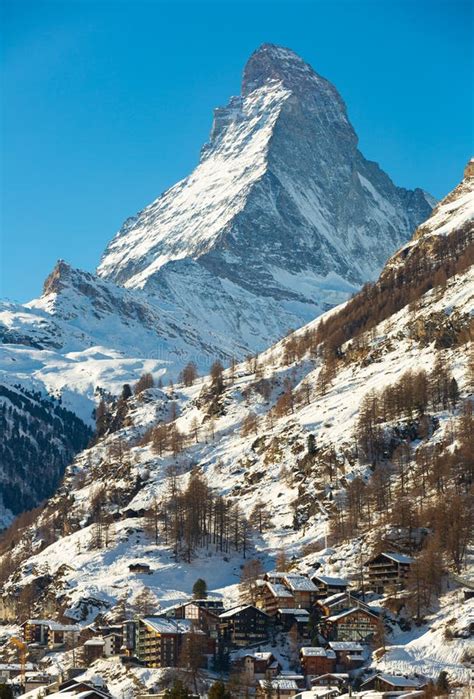 Snowing in Zermatt Traditional Swiss Ski Resort Under Matterhorn Stock ...