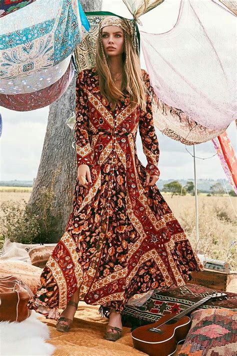 Pin On Boho Style Bohemia Hippie Floral Print Dress Long Boho