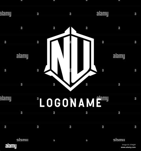 NU Logo Initial With Shield Shape Design Style Vector Graphic Stock