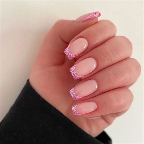 Hot Pink Glitter Tip Nails