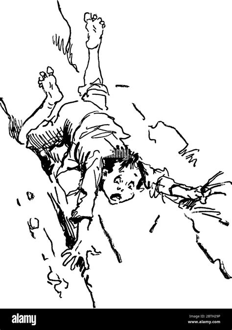 A Small Barefoot Boy Tumbling And Falling Down A Hill Vintage Line