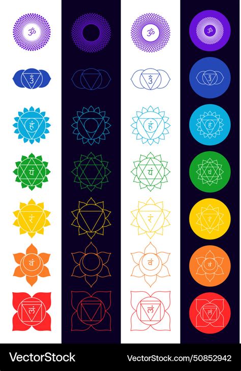 Chakra set line art symbols meditation Royalty Free Vector