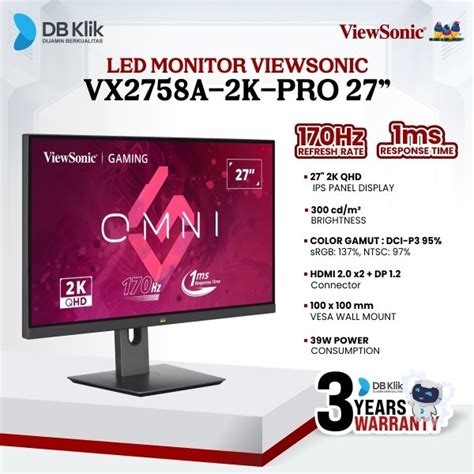 Jual LED Monitor Viewsonic VX2758A 2K Pro 27 170Hz Qhd IPS 1ms Hdmi DP