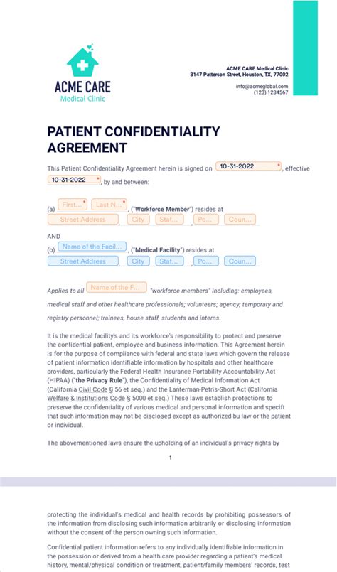 Patient Confidentiality Agreement Template Prntbl