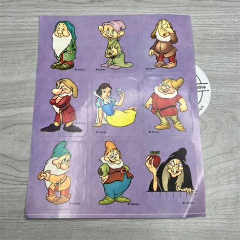 Disney Stickers Sheet Snow White 7 Dwarfs Evil Queen Vintage Wdw