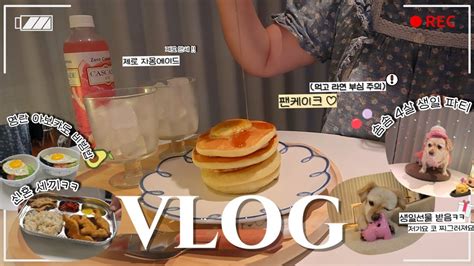 Vlog• 신혼 집밥 브이로그💖 팬케이크 예쁘게 만들기🥞 강아지 생일파티🎂🩷 명란 아보카도 비빔밥 이즈니 버터 소분하기