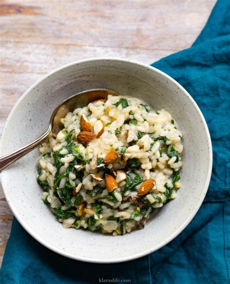 Spinach Mushroom Risotto With Almonds Klara`s Life