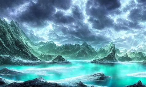 Crystalline Turquoise Lake Digital Art Concept Art Stable Diffusion