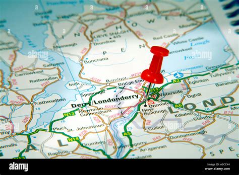 Map Pin Pointing To Derry Londonderry Northern Ireland On A Road