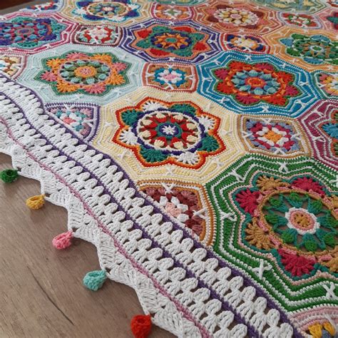 Multicolor Afghan Blanket Crochet Persian Tiles Blanket Colorful